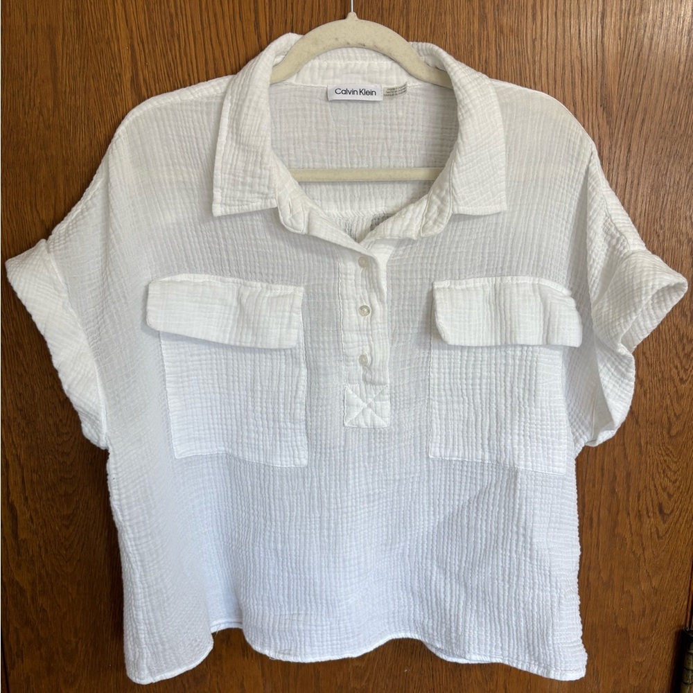 Calvin Klein Muslin Cotton White Button Down Shirt